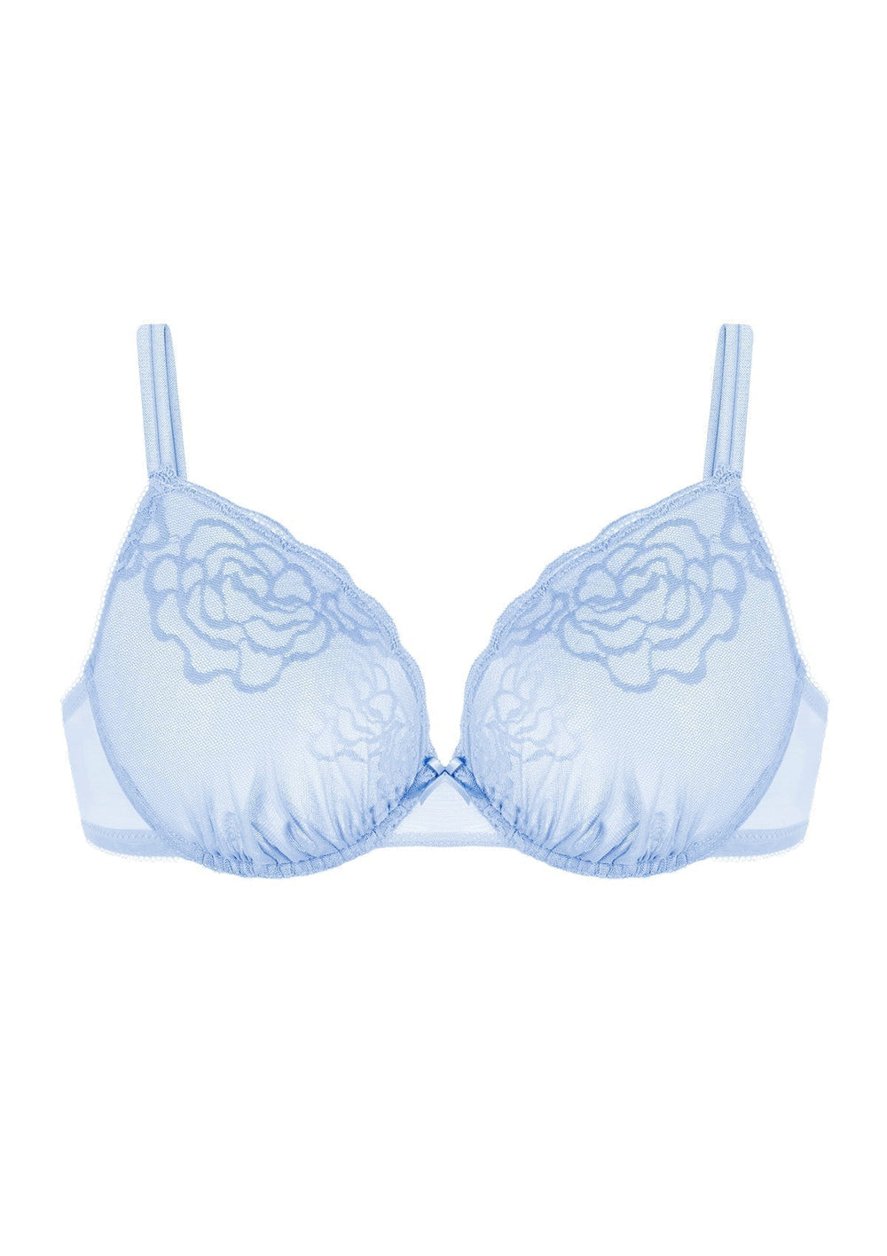 Ribbon Writing Unlined Lace Quarter Cup Bra in Blue & Multi & Pink