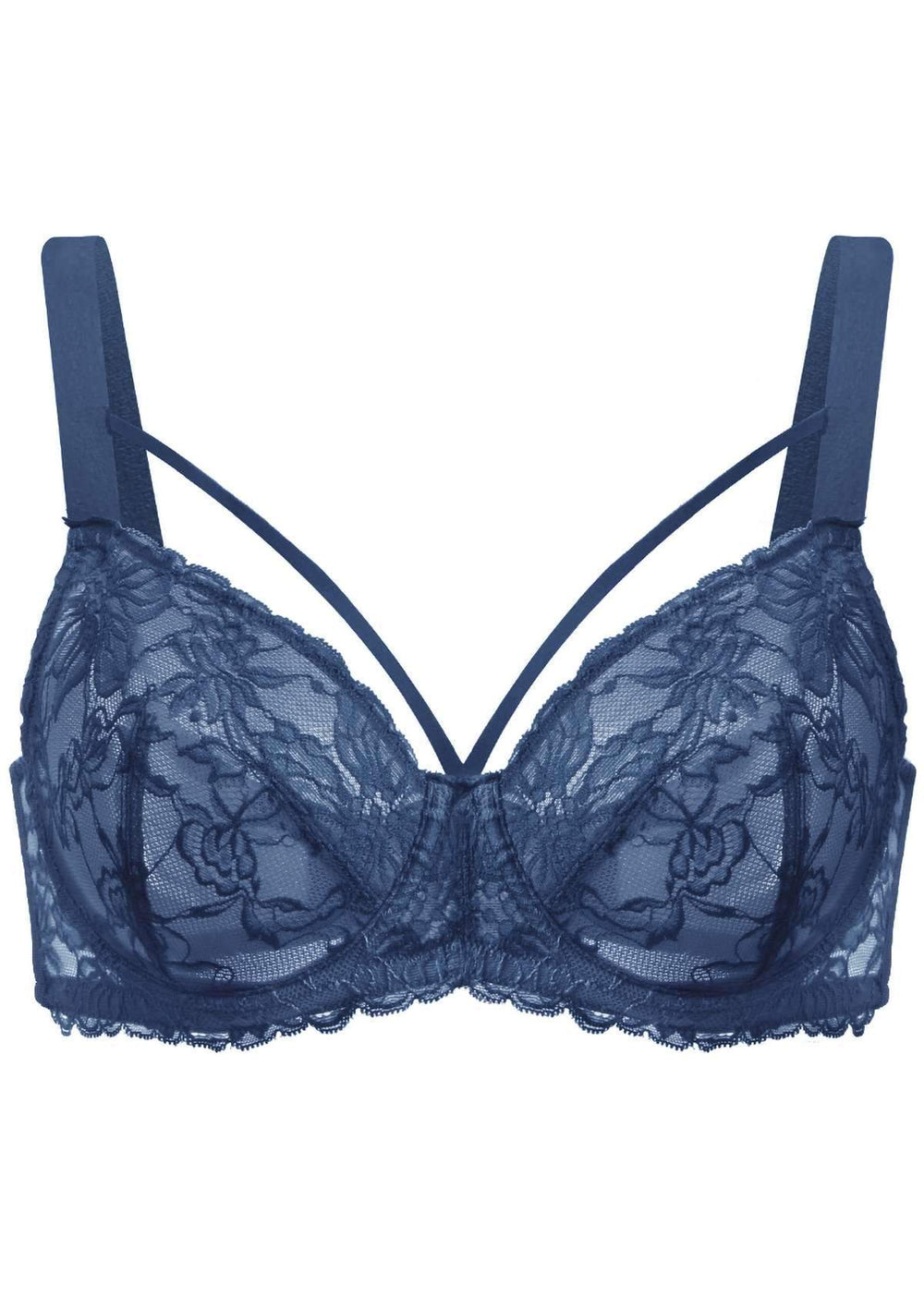 New Look Navy Lace Strappy Bralette with Chest-Neck Detail, Women's size 34B/C