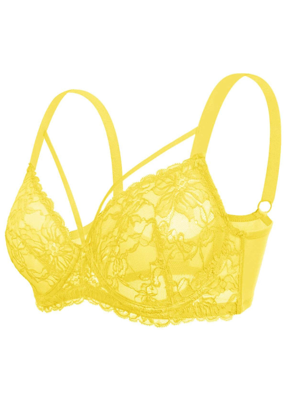 PINK Victoria's Secret Neon Yellow Lacy Black Strappy Back Push Up