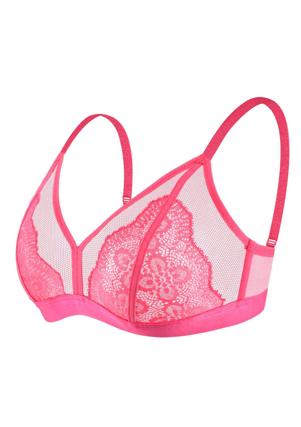 Lace Bralette With Sheer Mesh Triangle Cups and Long Line Body Ready to  Ship Size Medium Color Cameo Pink -  Canada