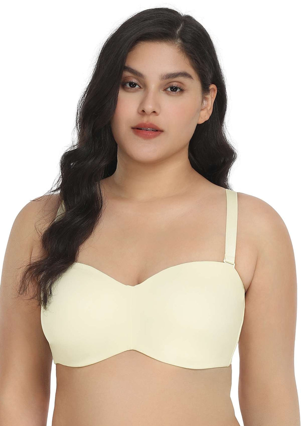  Womens Strapless Bra Silicone-Free Minimizer Bandeau Plus  Size Unlined White 42C