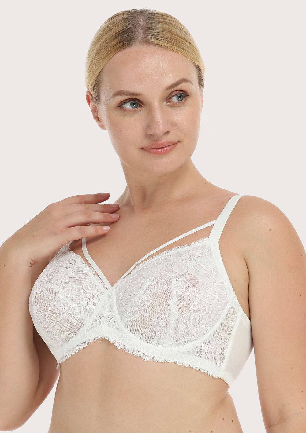 Caged Lace Unlined Bra with Tie in Silver